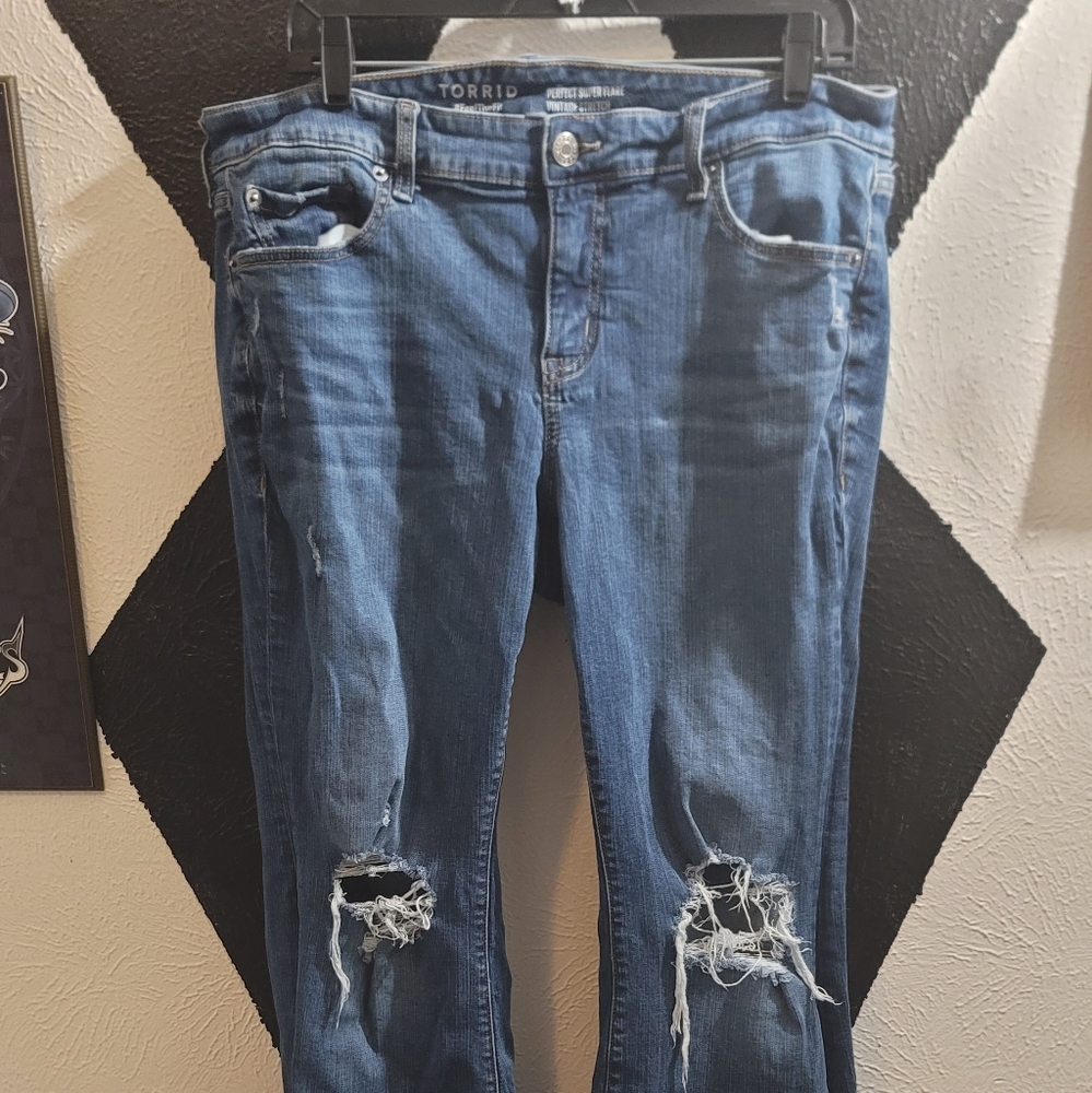 Torrid Blue Distressed Flare Jeans
